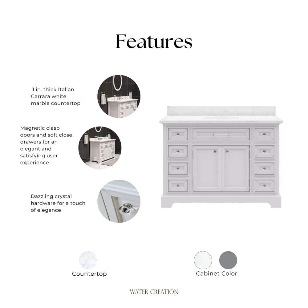 White Marble Top 48'' Single Bathroom Vanity with Ceramic Sink