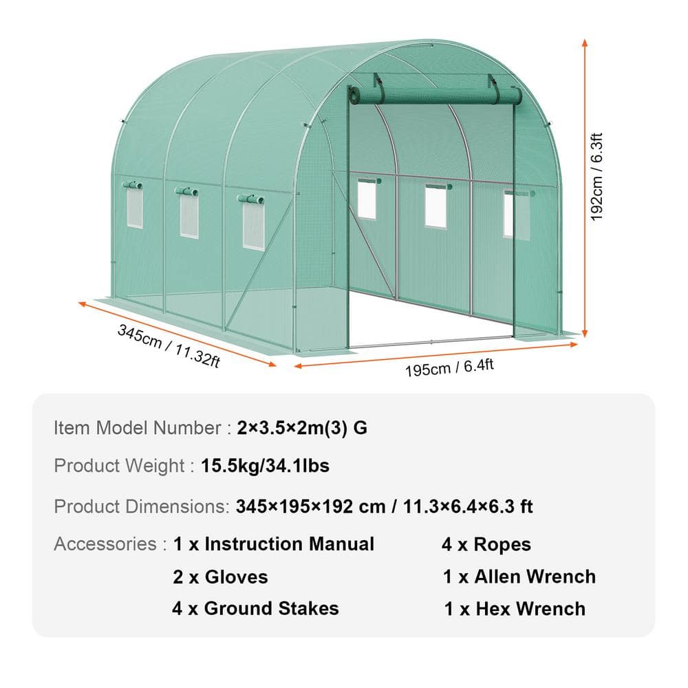Large Green Walk-In Tunnel Greenhouse with Galvanized Steel Frame