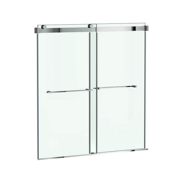 American Standard Aspirations 60 in. W x 60 in. H Sliding Frameless Bathtub Door in Silver Shine Finish with Clear Glass