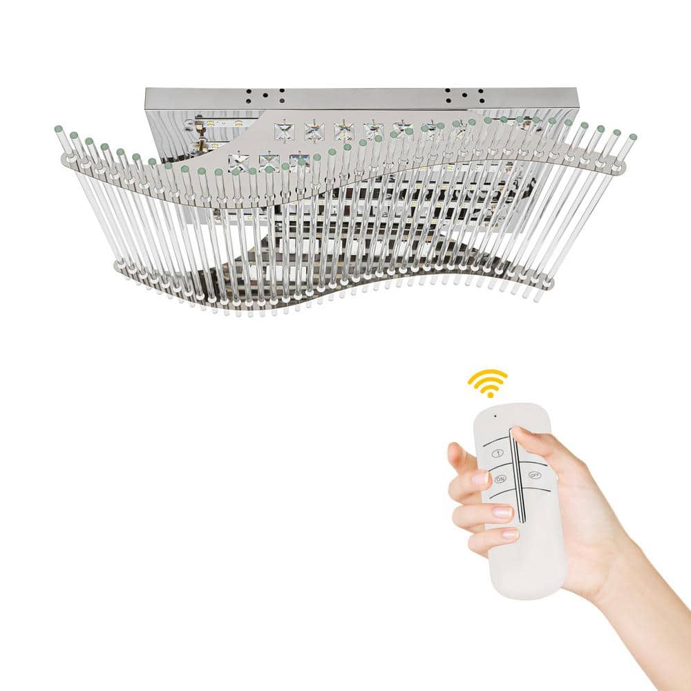 25.6 in. Silver Modern 3-Color K9 Crystal Flush Mount Ceiling Light with Remote, for Living Room Bedroom