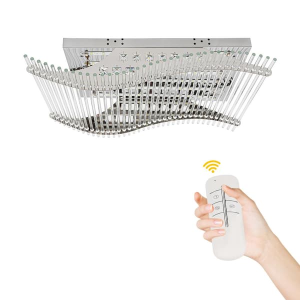 OUKANING 25.6 in. Silver Modern 3-Color K9 Crystal Flush Mount Ceiling Light with Remote, for Living Room Bedroom