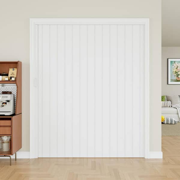 60 in. x 80 in. White Vinyl PVC Accordion Door, Interior Folding Doors with Installation Hardware