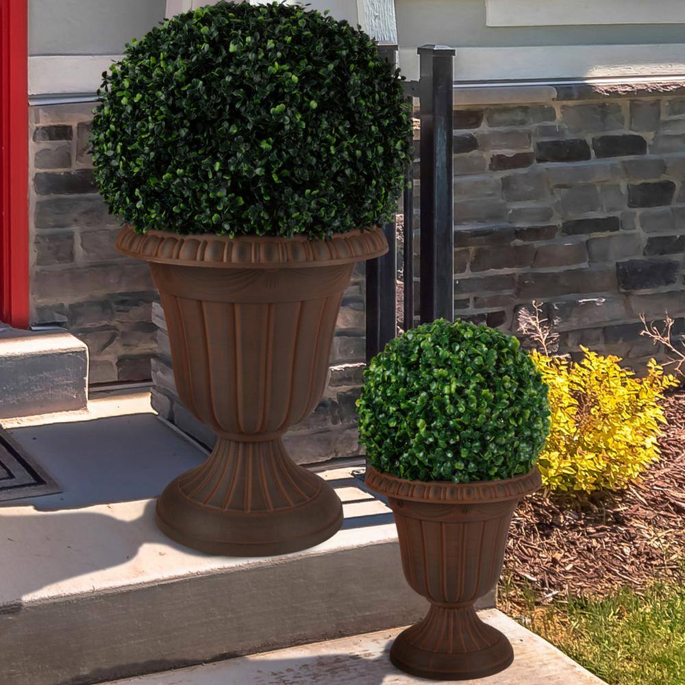 Brown Recycled Plastic Outdoor Urn Planter Set