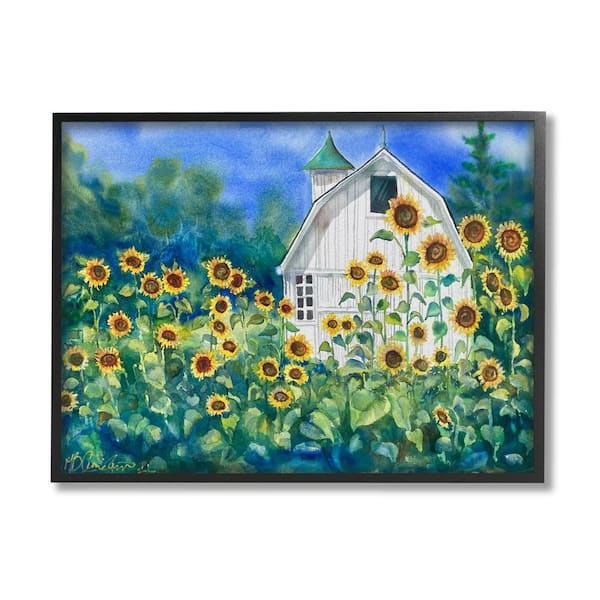 The Stupell Home Decor Collection Tall Sunflowers Country Barn Design by MB Cunningham Framed Nature Art Print 14 in. x 11 in.