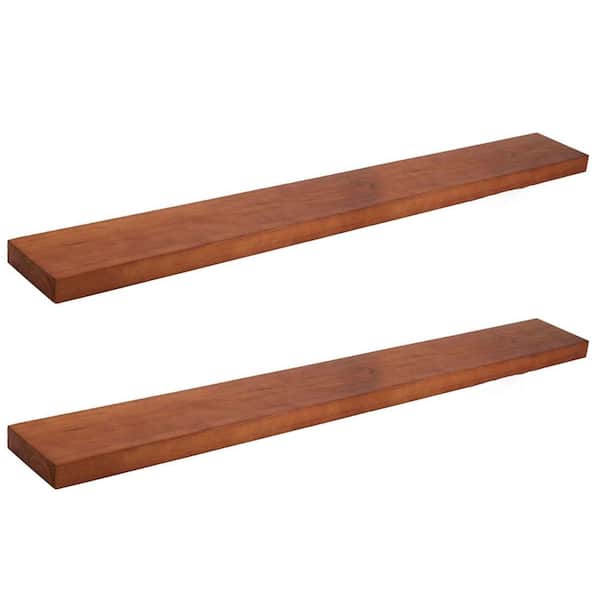 48 in. W x 6.5 in. D Oak Floating Shelf Solid Wood Decorative Wall Shelf (Set of 2)