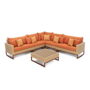 Mili 6-Piece Wicker Outdoor Sectional Set with Sunbrella Tikka Orange Cushions