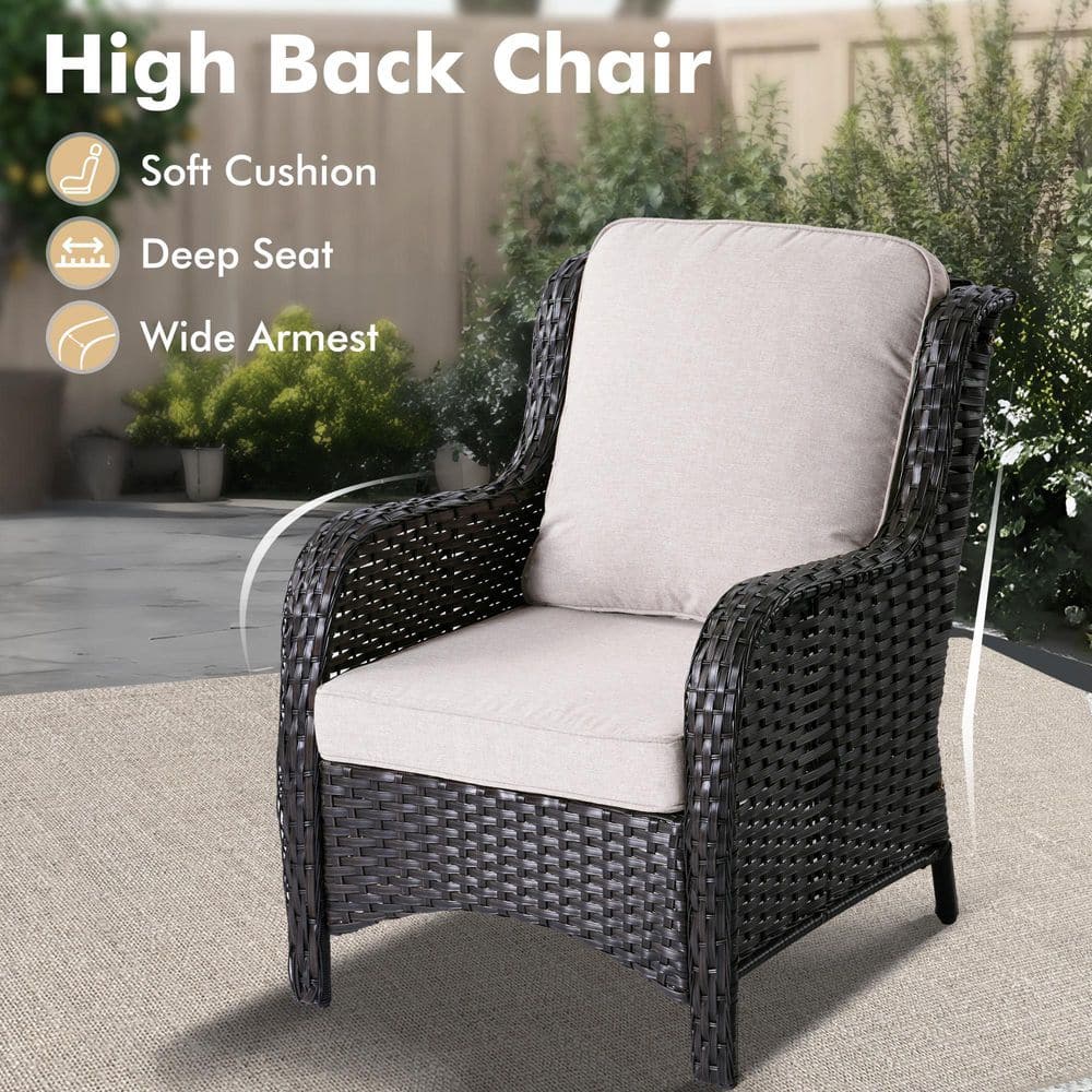 Tommy 5-Piece Brown Rattan Sofa Seating Group with Beige Cushions