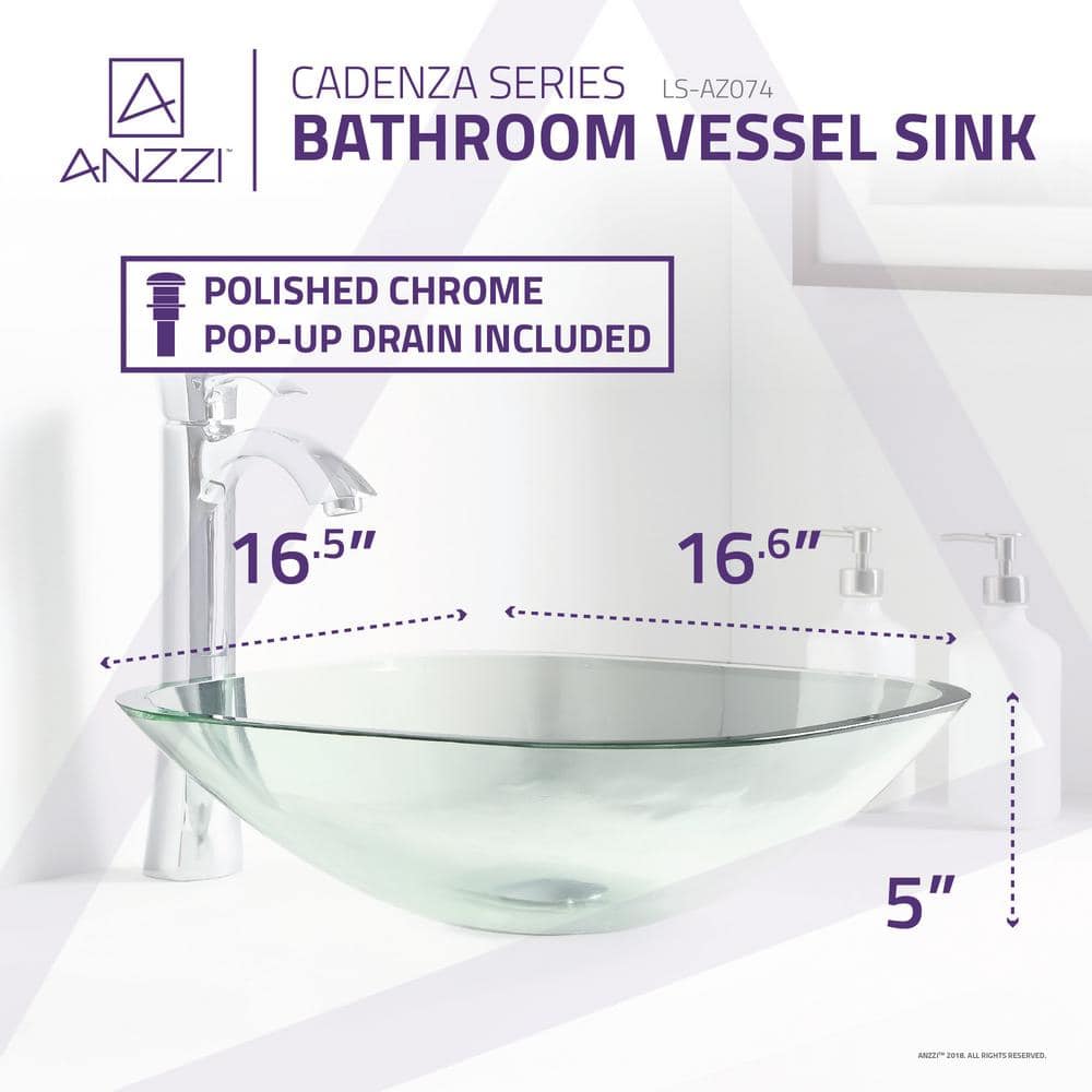 Cadenza 16.5'' Clear Tempered Glass Square Vessel Sink