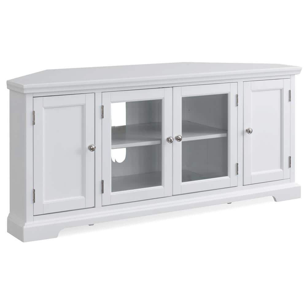 Riley Holliday Modern White Composite Wood Corner TV Stand with Cabinet