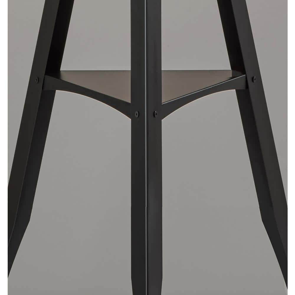 Black Metal Tripod Floor Lamp with Off-White Shade and Shelf