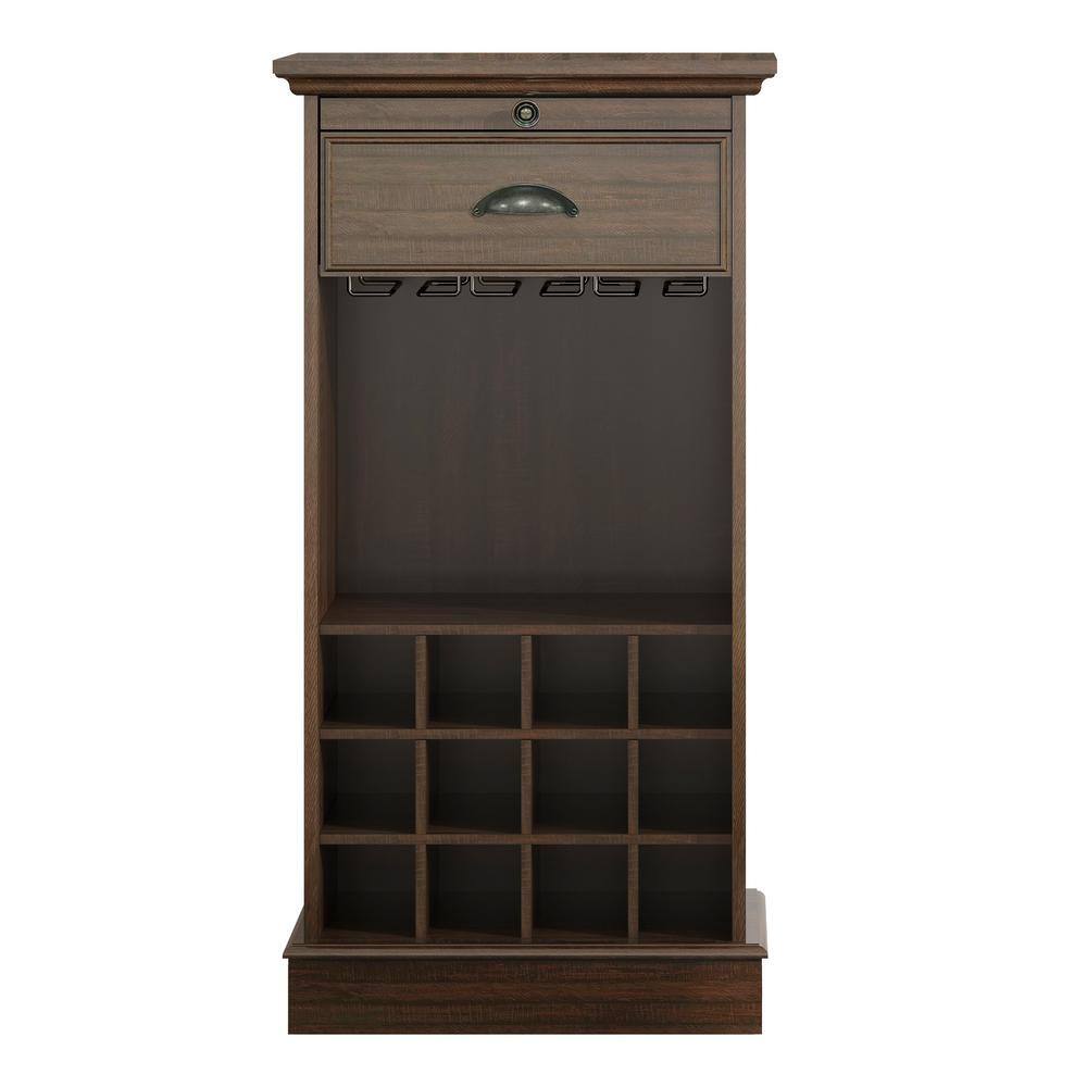 Walnut Wood Wine Cabinet with Metal Glass Holder and Lattice Rack
