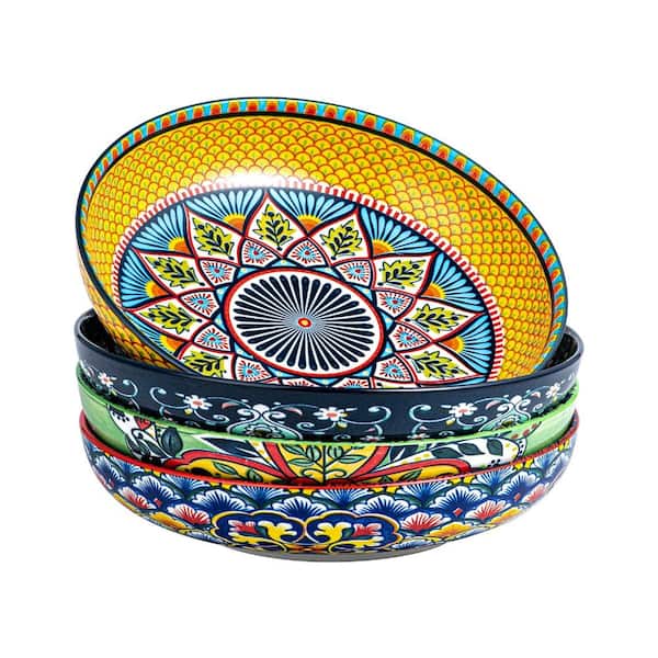 33 oz Hand-Painted Ceramic Pasta Bowls Boho Porcelain Serving Bowls Microwave Dishwasher Safe Set of 4
