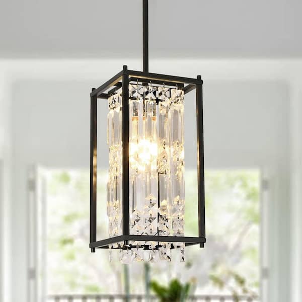 Henveton Jasslynn 60 Watt 1 Light Black Nickel Luxury Pendant Light with Rectangle Crystal Glass Shade for Kitchen Living Room