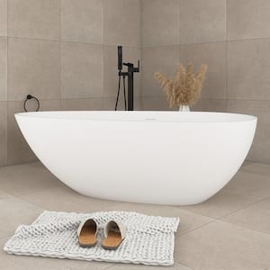 67 in. x 33 in. Stone Resin Freestanding Flatbottom Soaking Bathtub with Center Drain in Matte White