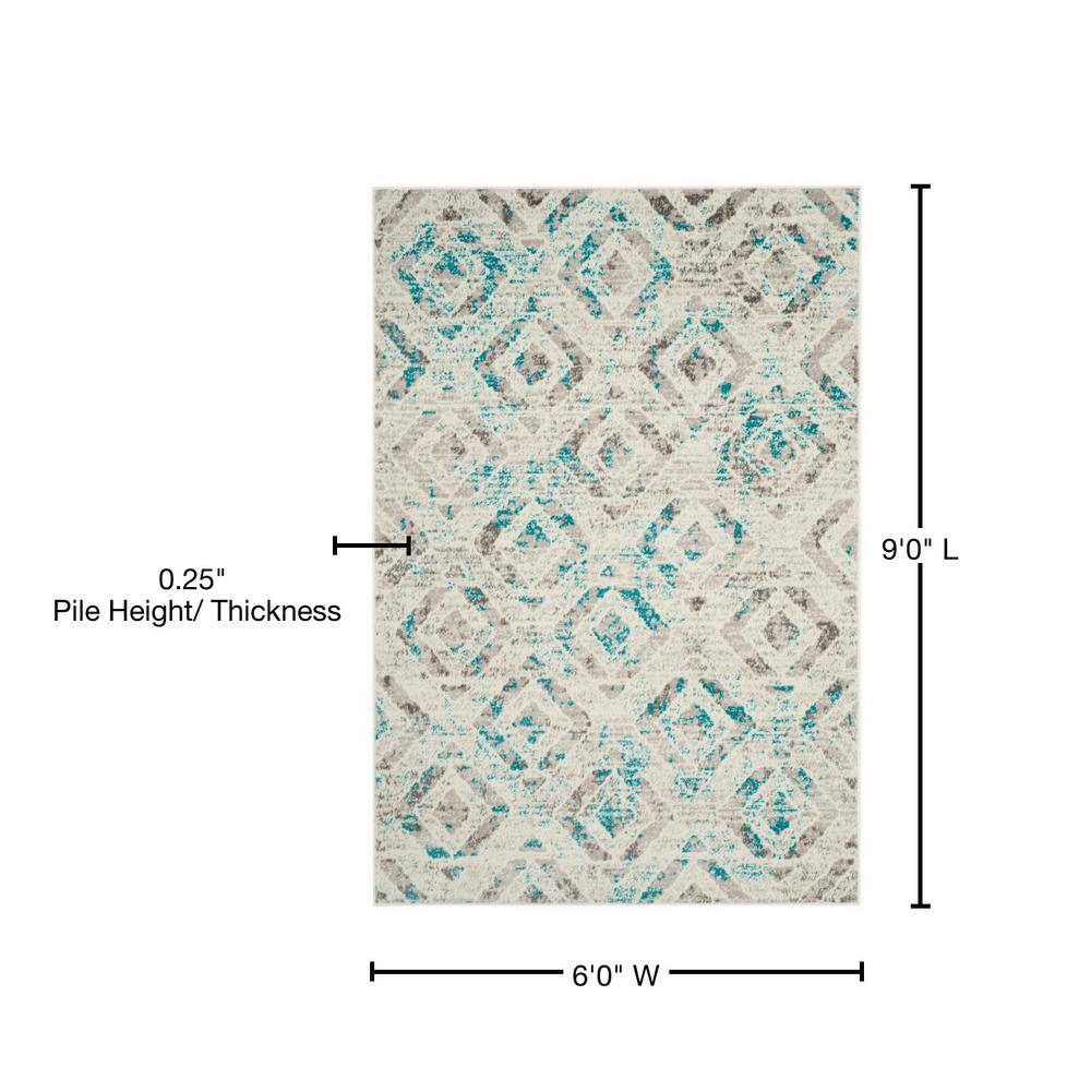 Ivory and Blue Medallion 6' x 9' Synthetic Area Rug