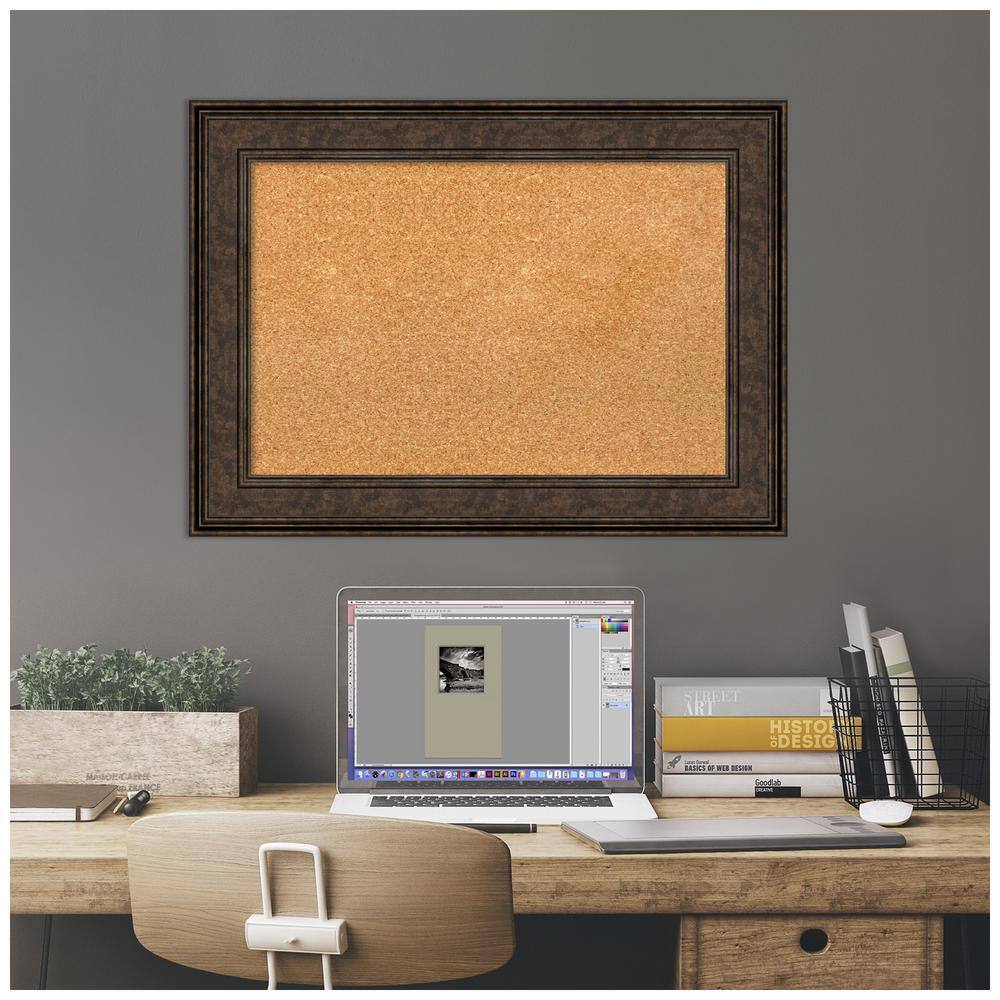 Burnished Bronze Framed Natural Cork Bulletin Board, 30" x 22"