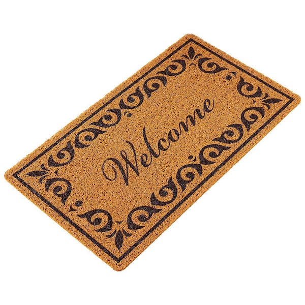 Door Mat Welcome Doormat for Outdoor Entrance, 29.5 x 17 in. All-Weather Faux Coir Entryway Mat with Non-Slip Backing