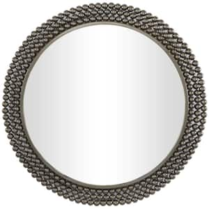 32 in. x 32 in. Round Framed Black Wall Mirror with Beaded Detailing