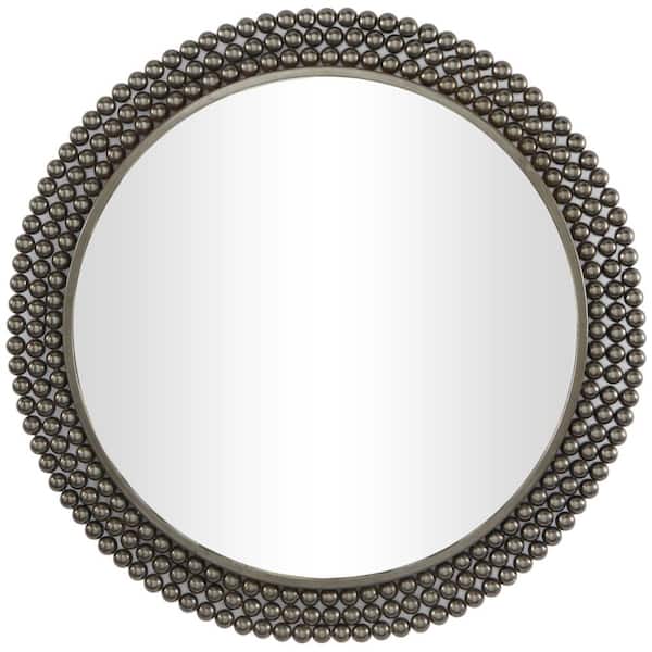 CosmoLiving by Cosmopolitan 32 in. x 32 in. Round Framed Black Wall Mirror with Beaded Detailing