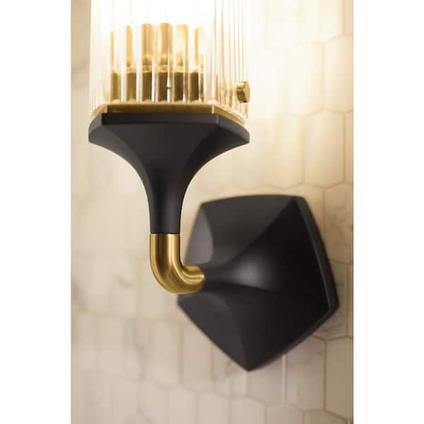 KOHLER Occasion 2-Light Black with Brass Trim Wall Sconce
