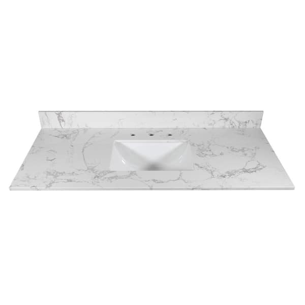 VANITYFUS 49 in. W x 22 in. D Engineered Stone Bathroom Vanity Top in Carrara White with Ceramic Single Sink and Backsplash