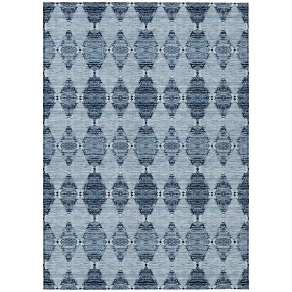 HomeRoots Navy Blue, Denim Blue 10 ft. x 14 ft. Woven Moroccan Polyester Rectangle Indoor/Outdoor Area Rug