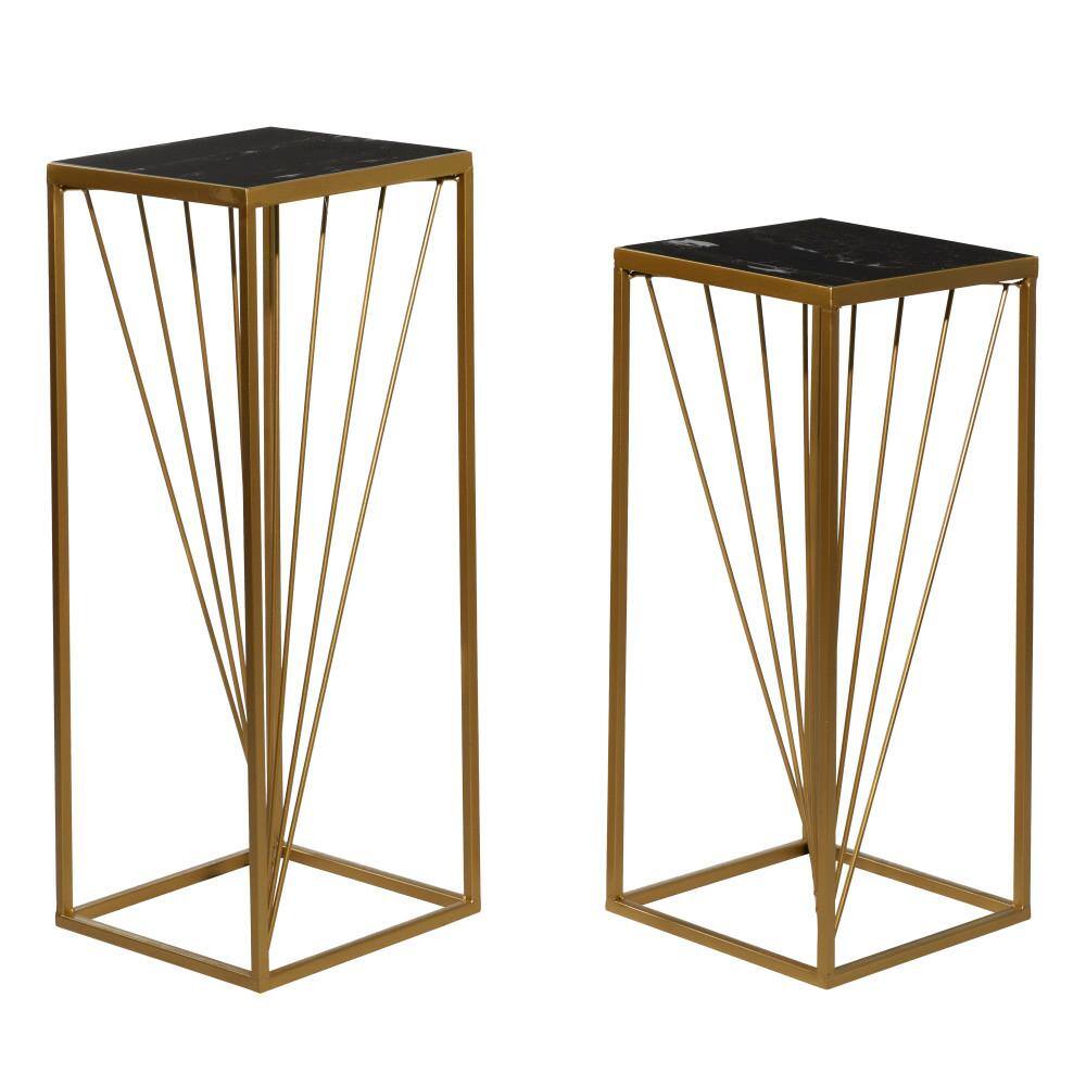 Set of 2 Gold and Black Marble Display Stands