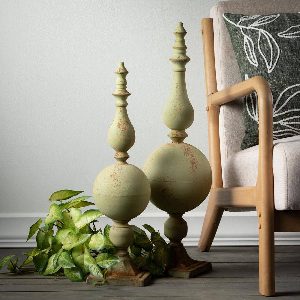 Patina Green Metal Finial Sculpture Set, 28" & 23.75"