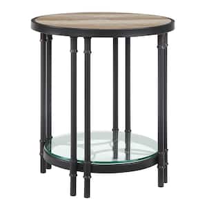 Brantley 22 in. Oak Round Wood End Table with Glass Shelf