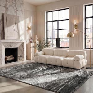 Adirondack Silver/Black 9 ft. x 12 ft. Solid Distressed Area Rug