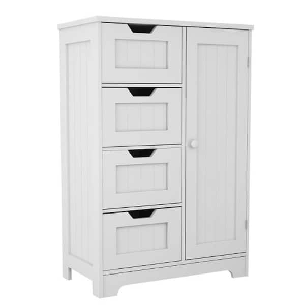 22.04 in. W x 11.81 in. D x 32.68 in. H White MDF Freestanding Linen Cabinet with Adjustable Shelves