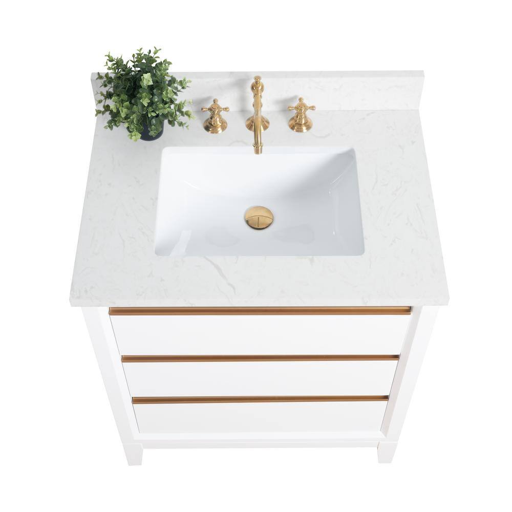 White Poplar Wood Single Bathroom Vanity with Marble Top