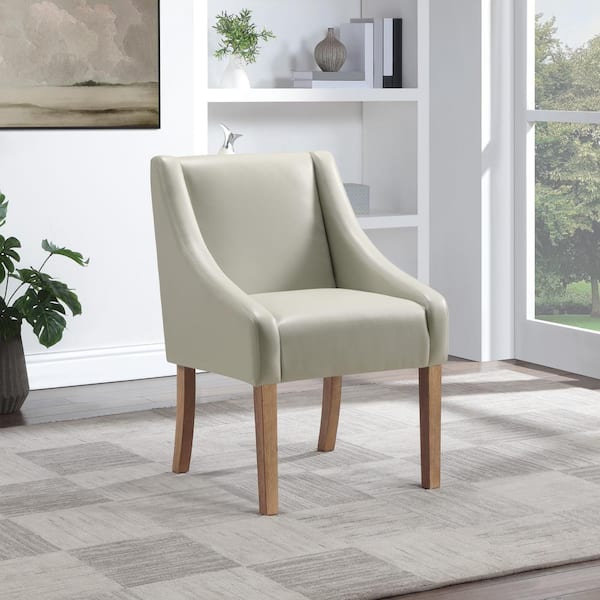 OSP Home Furnishings Monarch Dining Chair in Cream Faux Leather with Medium Espresso Wood Legs