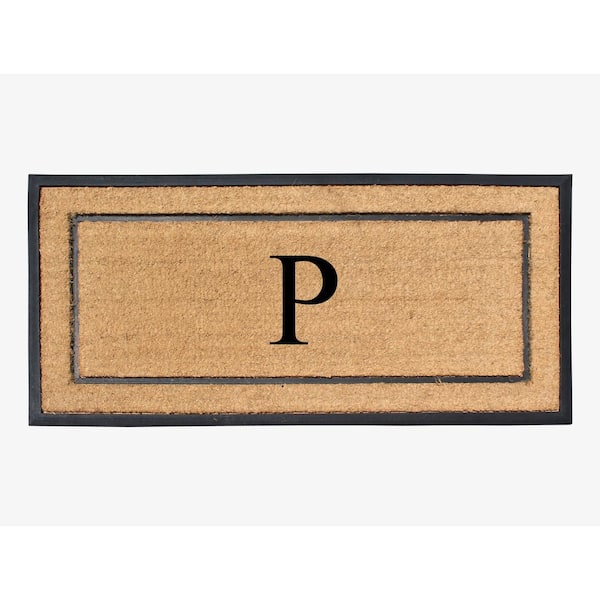 A1 Home Collections A1HC Heavy Duty Frame Molded Double Door Mat Black/Beige 24 in. x 48 in. Rubber and Coir Monogrammed P Door Mat