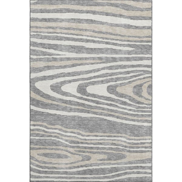 Mayfield Premium Machine Washable Abstract AMF974 Gray 3 ft. x 5 ft. Area Rug