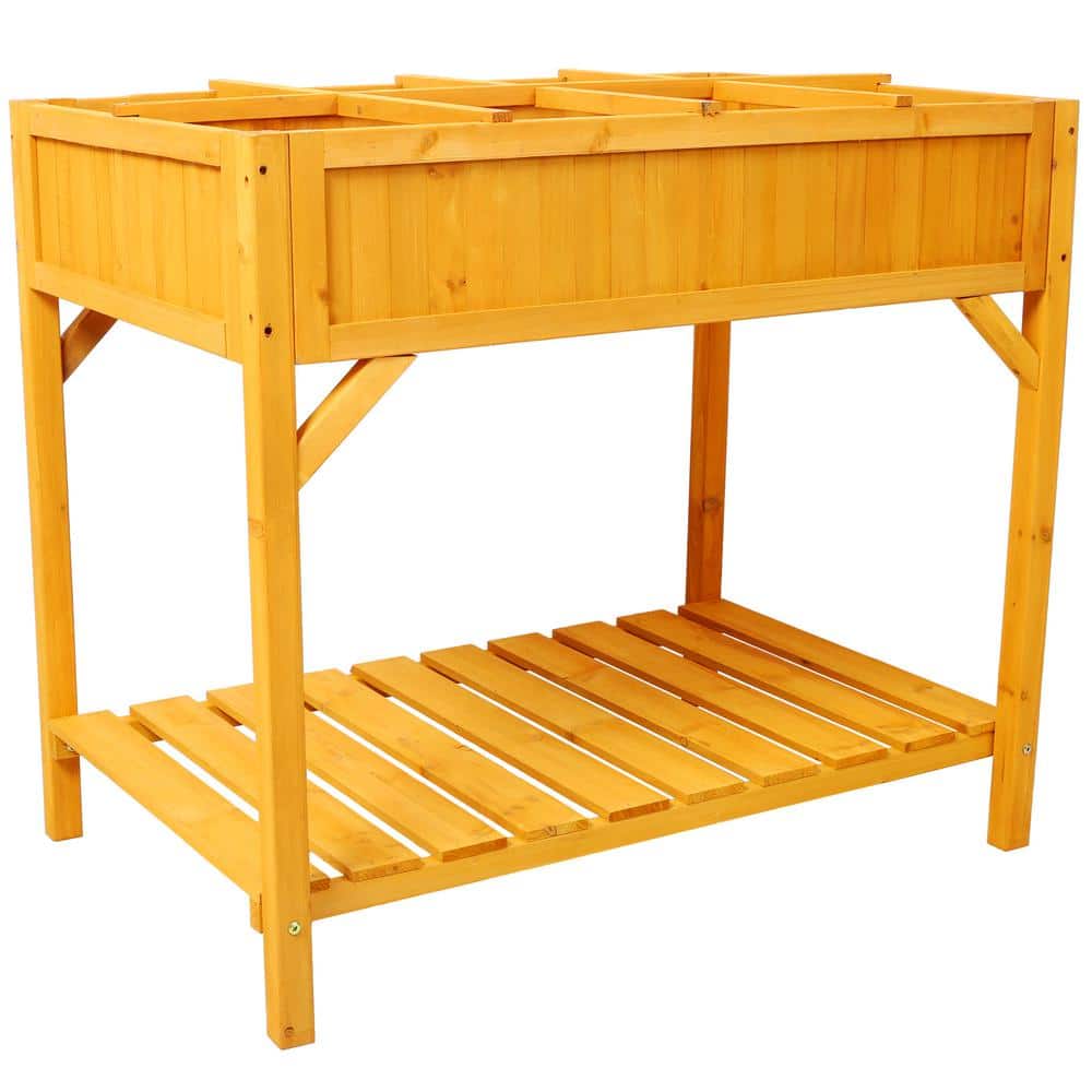 Elevated Wood Garden Bed with 8-Grid Divider