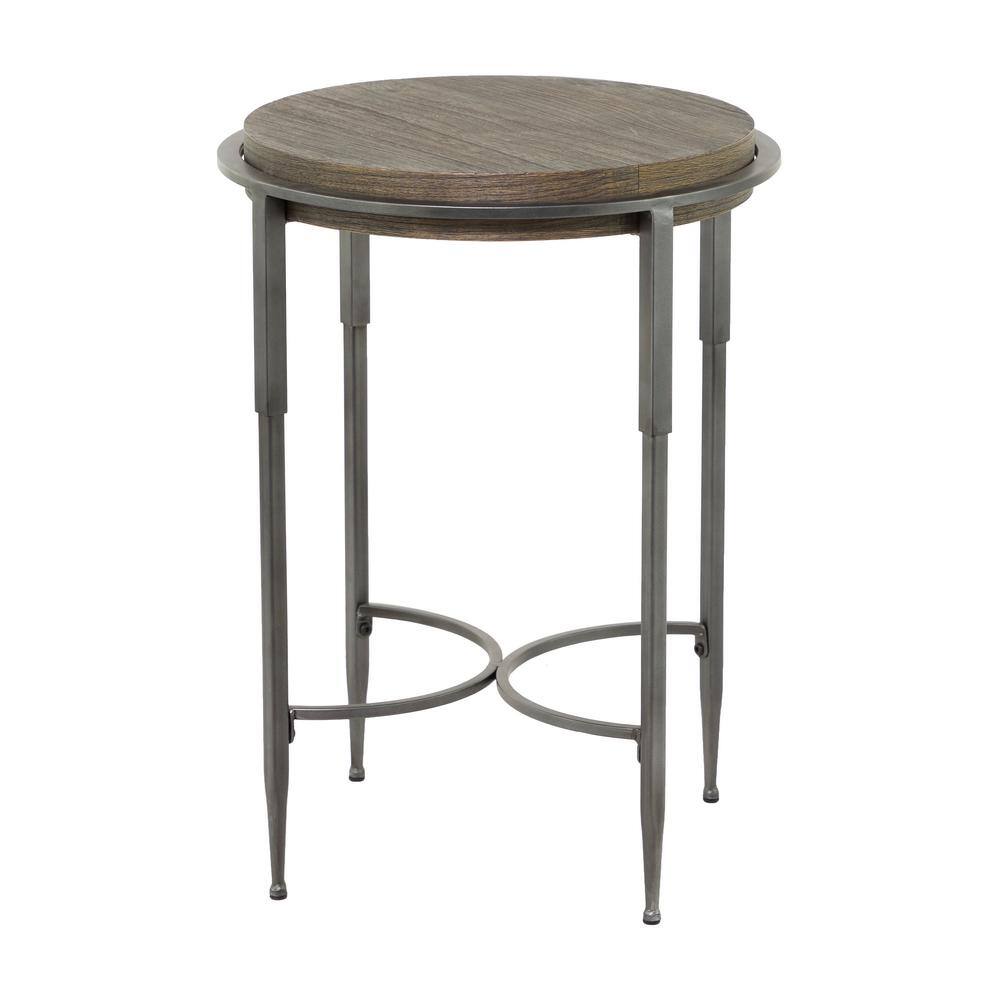 Litton Lane 18 in. Gray Large Round Wood End Accent Table with Brown