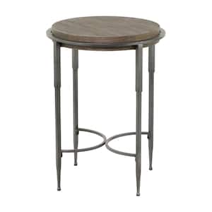 18 in. Gray Large Round Wood End Accent Table with Brown Wood Top