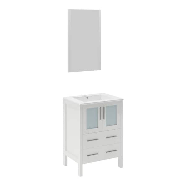 Fresca Torino 24 in. Vanity in White with Ceramic Vanity Top in White with White Basin and Mirror (Faucet Not Included)