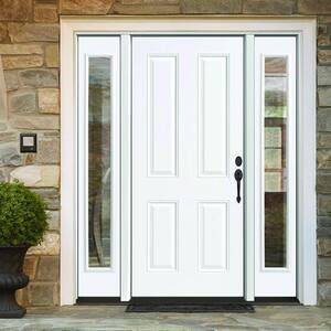 60 in. x 80 in. Element Series 4-Panel Primed White Left-Hand Steel Prehung Front Door w/ 10 in. Clear Glass Sidelites