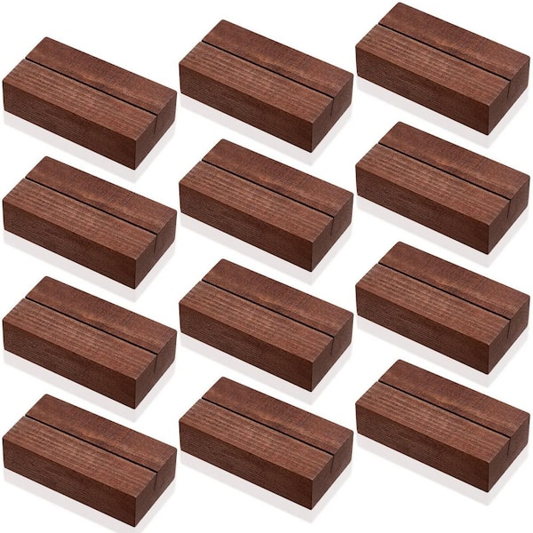 Afoxsos 3 in. x 0.8 in. Walnut Pedestal Wood Place Card Holder Set of 12 Pcs Number Stands for Wedding Party Events Decoration