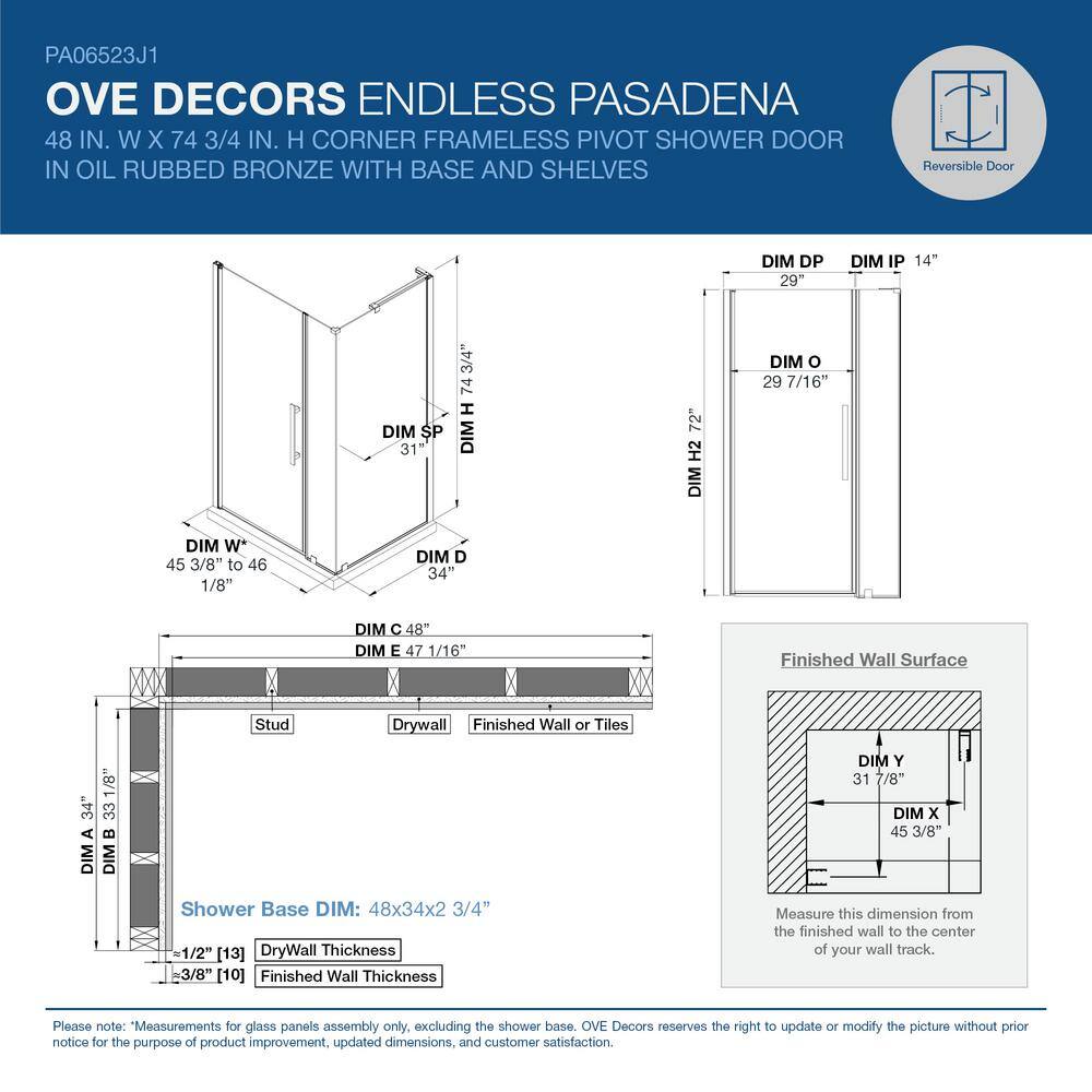 Pasadena Frameless Reversible Shower Kit with Oil Rubbed Bronze Finish