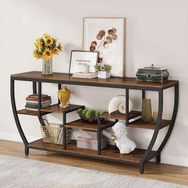 TRIBESIGNS WAY TO ORIGIN Benjamin 71 in. Brown Rectangle Wood Console Table with 3-Tier Storage, Extra Long Entryway Table Sofa Table