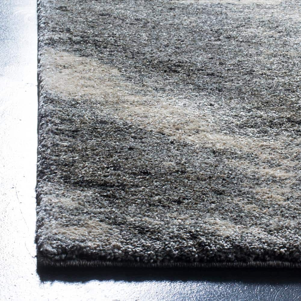 Grey and Ivory Abstract Square Shag Rug, 8' x 8'