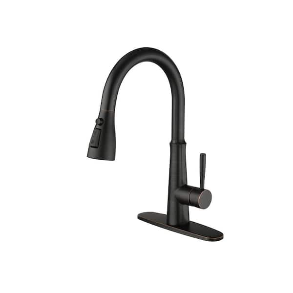 IVIGA Oil Rubbed Bronze Single Handle Pull Down Sprayer Kitchen Faucet with Advanced Spray and Stream in Vibrant Stainless
