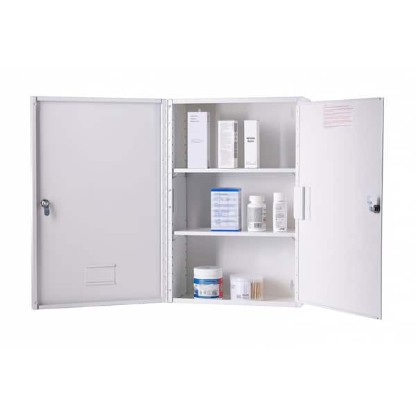 24 in. H x 16 in. W Large Rectangular White Steel Surface Mount Double Door Locking Narcotics Medicine Cabinet