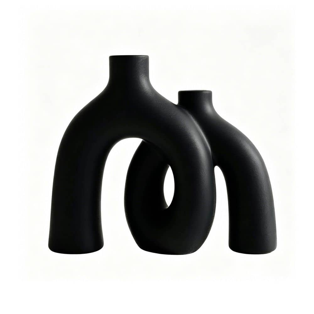 8.3 in. Black Ceramic Hurricane Decorative Vase Boho Style Vases