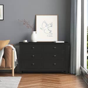 47.2 in. W x 17.7 in. D x 30 in. H Black Wood Linen Cabinet with 6 Drawers and Shell-Shaped Handles