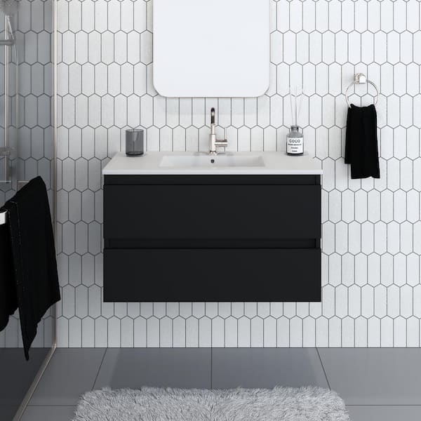 Salt 36 in. W x 18 in. D Bath Vanity in Black with Ceramic Vanity Top in White with White Basin