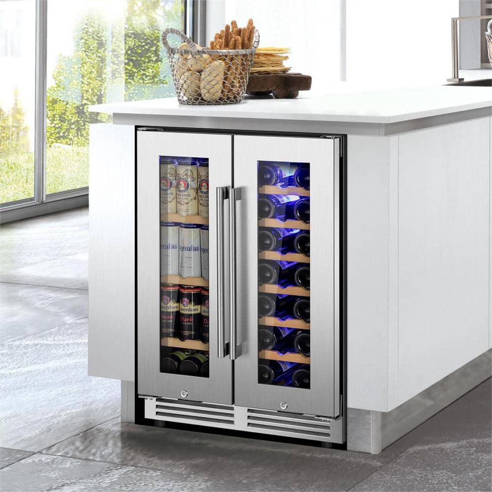 Nipus 23.42 in. Dual Zone Beverage and Wine Cooler in Silver with Four